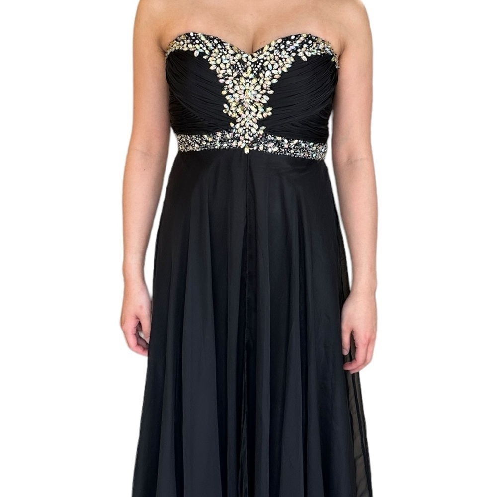✨Host Pick✨ BLACK CHIFFON PROM FORMAL EVENING GOWN WITH  RHINESTONE ACCENTS 4 - Picture 11 of 16